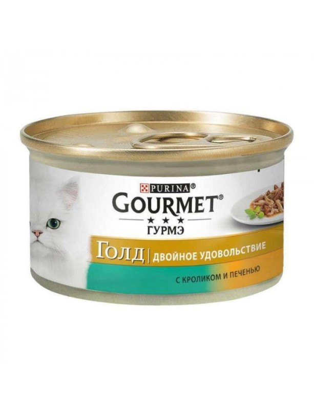 Gourmet Gold 24x85 г влажный корм Двойное удовольствие для кошек с кроликом и печенью, кусочки в соусе