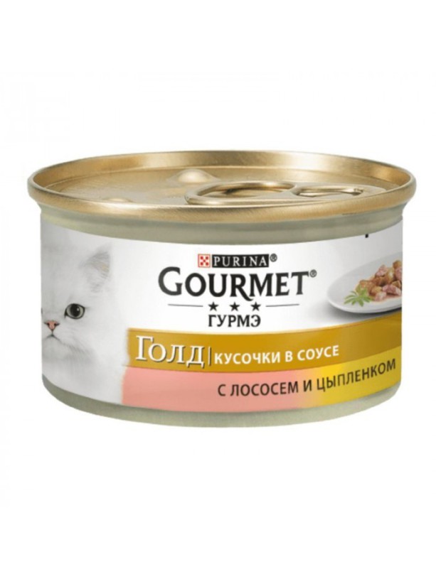 Gourmet Gold 24x85 г вологий корм Шматочки в соусі для котів з лососем і куркою