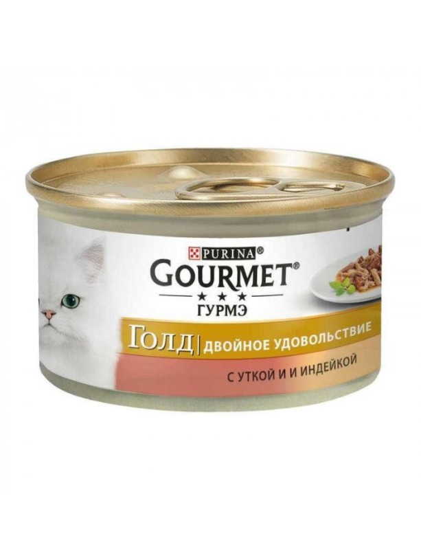 Gourmet Gold 24x85 г вологий корм для котів з качкою та індичкою, шматочки в підливі