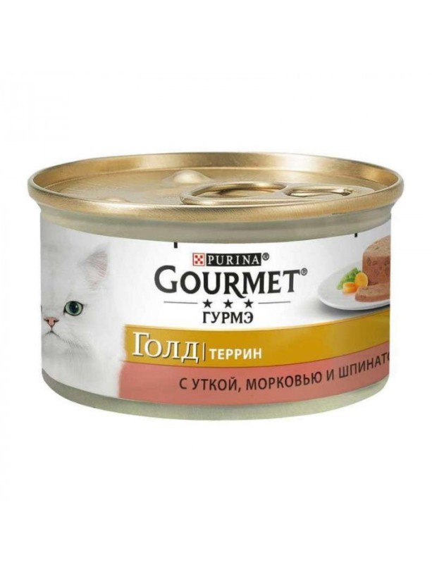 Gourmet Gold 24x85 г влажный корм для кошек паштет с уткой, морковью и шпинатом