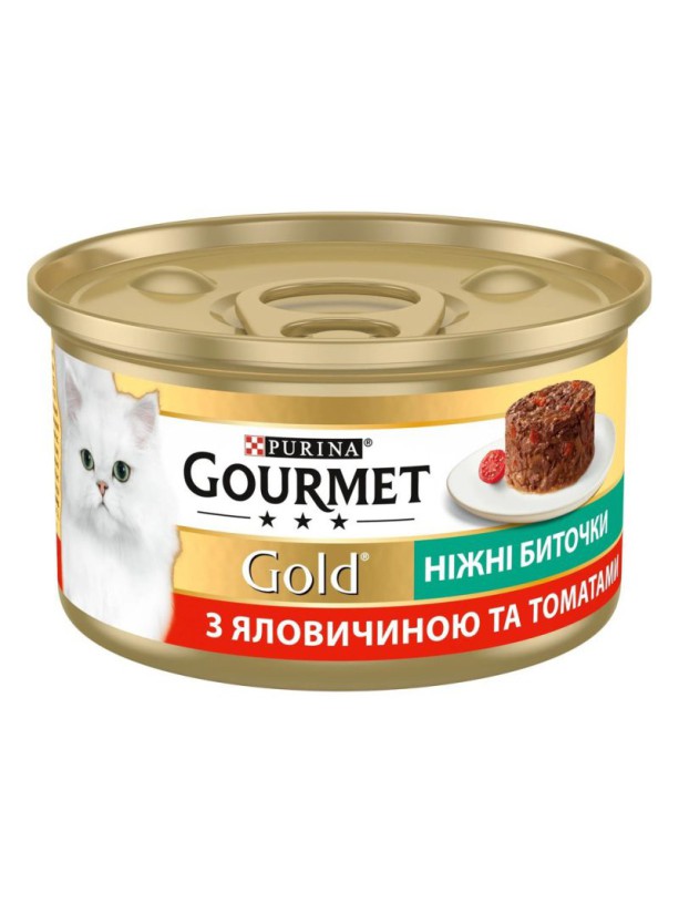 Gourmet Gold 24х85 г вологий корм Ніжні биточки для котів з яловичиною та томатами