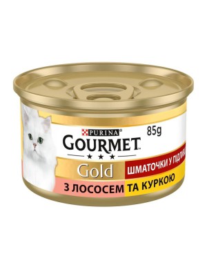 Gourmet Gold 24x85 г вологий корм Шматочки в соусі для котів з лососем і куркою