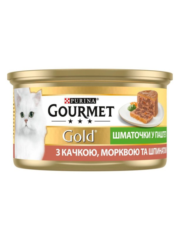 Gourmet Gold 24x85 г влажный корм для кошек паштет с уткой, морковью и шпинатом
