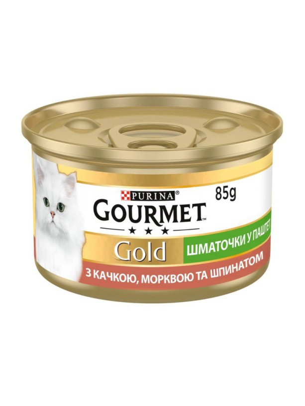 Gourmet Gold 24x85 г влажный корм для кошек паштет с уткой, морковью и шпинатом