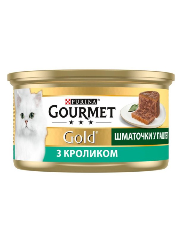 Gourmet Gold 24x85 г вологий корм для котів з кроликом, шматочки в паштеті