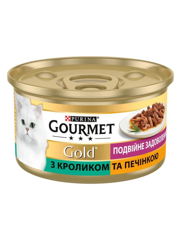 Gourmet Gold 24x85 г влажный корм Двойное удовольствие для кошек с кроликом и печенью, кусочки в соусе