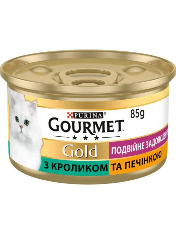 Gourmet Gold 24x85 г влажный корм Двойное удовольствие для кошек с кроликом и печенью, кусочки в соусе