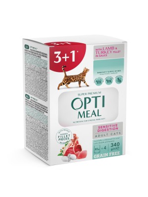 Optimeal Sensitive Digestion Lamb & Turkey для кошек с ягненком набор (3+1) 340 г