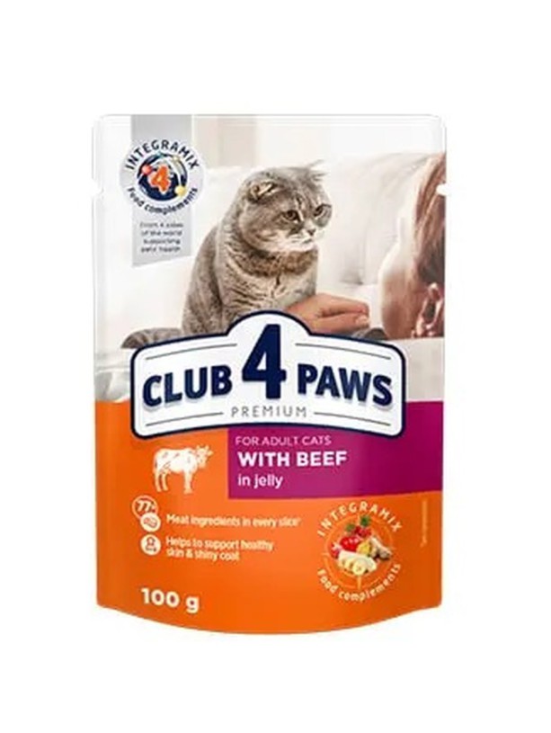Клуб 4 Лапы Premium Beef с говядиной в желе для кошек 24х100 г