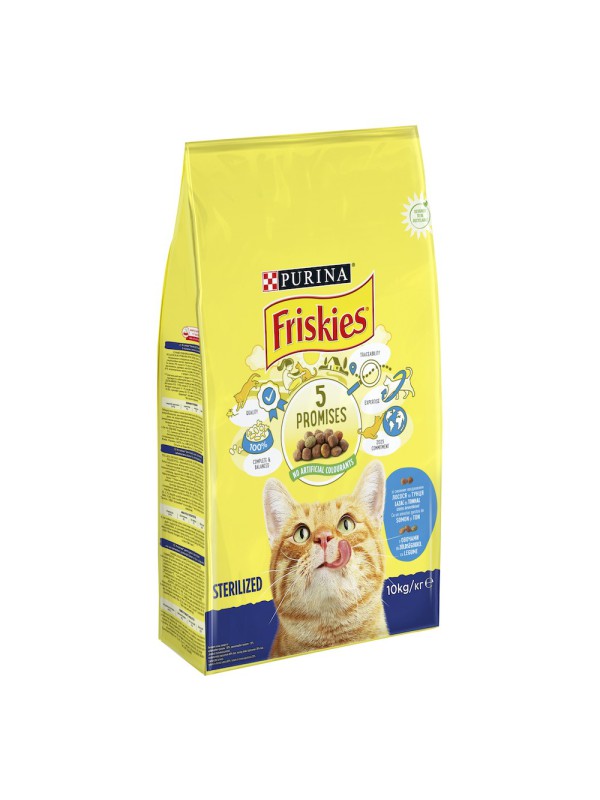 Purina Friskies Sterilised Salmon 10 кг сухой корм для стерилизованных кошек с лососем и овощами