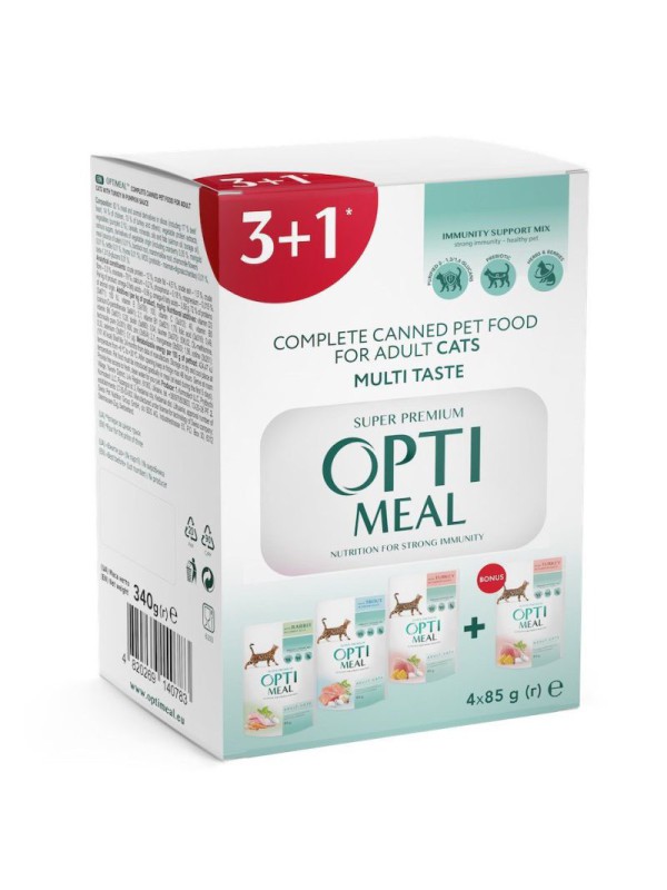 Optimeal Adult Cats Multi Taste №4 вологий корм для котів 85 г набір (3+1) 340 г