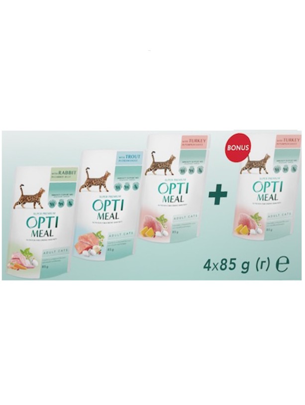 Optimeal Adult Cats Multi Taste №4 вологий корм для котів 85 г набір (3+1) 340 г