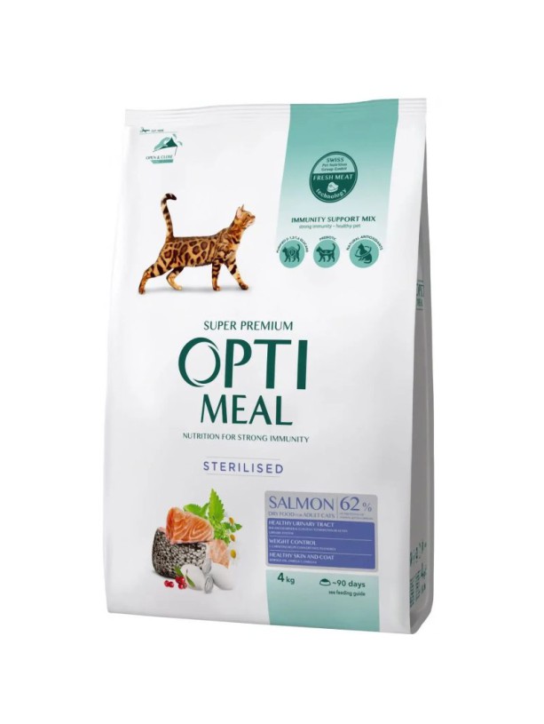Optimeal Cat Adult Sterilised Salmon 4 кг сухой корм для стерилизованных кошек с лососем