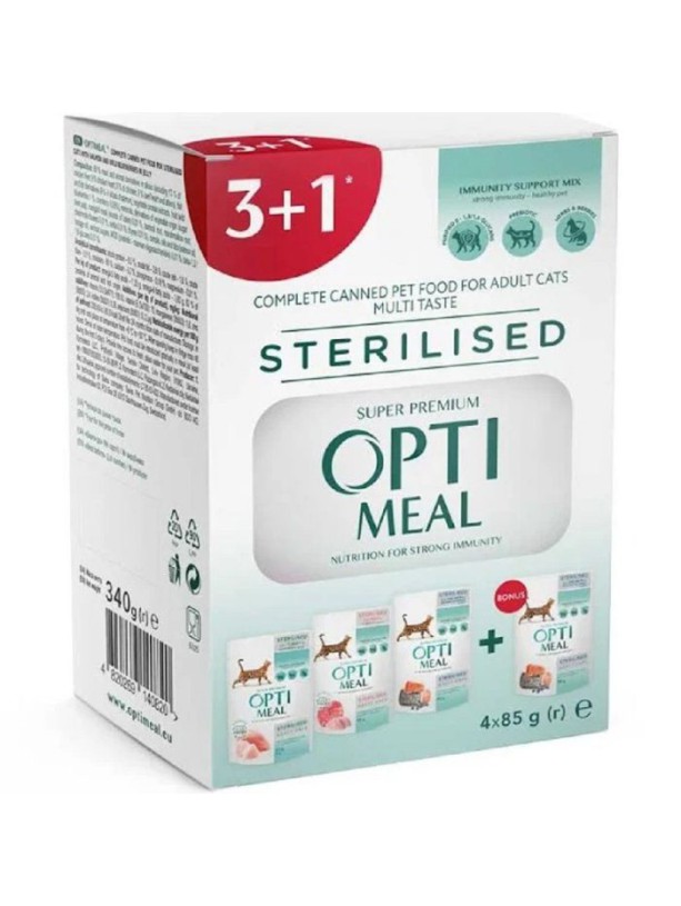 Optimeal Cat Sterilised №6 вологий корм для стерилізованих котів 85 г набір (3+1) 340 г