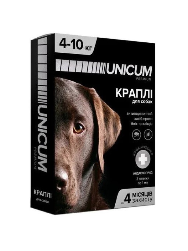 Краплі Unicum Рremium від бліх і кліщів для собак 4-10 кг (1піп)