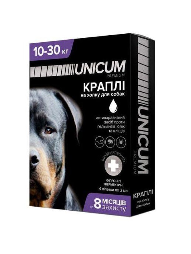 Капли Unicum Complex Рremium от гельминтов, блох и клещей для собак 10-30 кг (1пип)