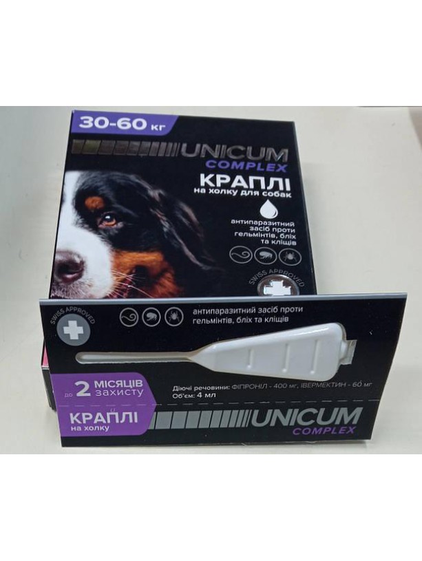 Капли Unicum Complex Рremium от гельминтов, блох и клещей для собак 30-60 кг (1пип)