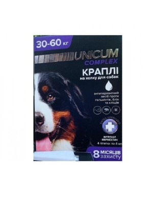 Капли Unicum Complex Рremium от гельминтов, блох и клещей для собак 30-60 кг (1пип)