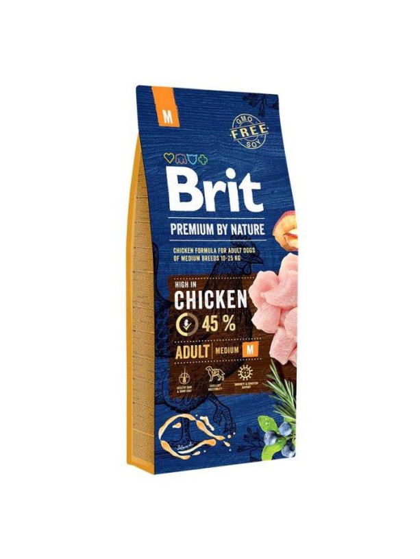 Brit Premium Dog Adult Medium M 15 кг сухий корм для собак середніх порід з куркою