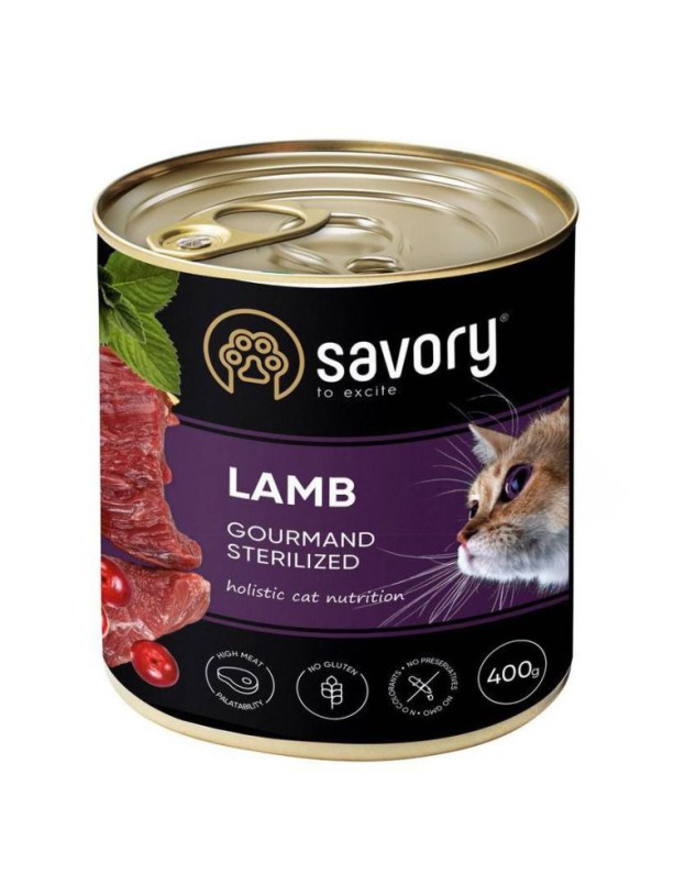 Savory Sterilised Lamb для стерилизованных кошек с ягненком 400 г