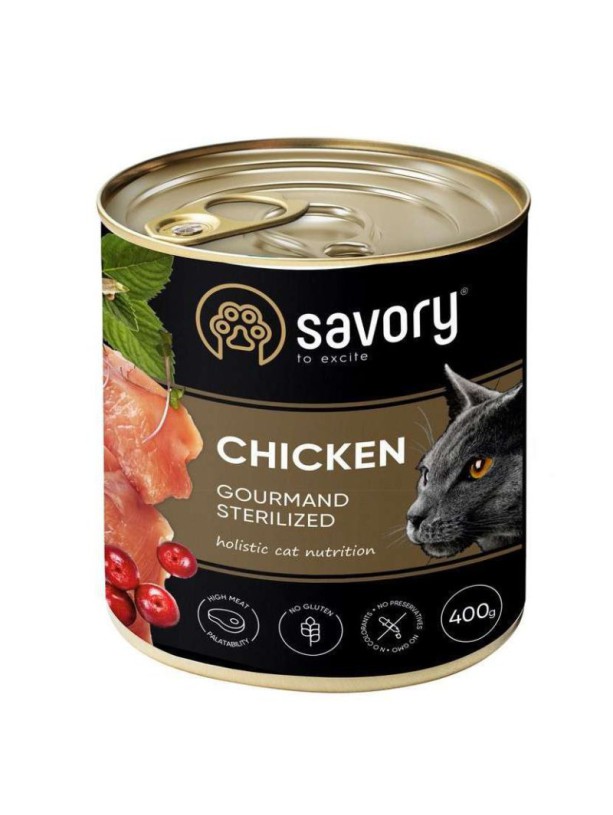 Savory Sterilised Chicken для стерилизованных кошек с курицей 400 г