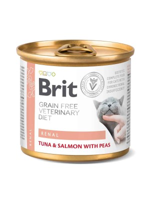 Brit Veterinary Diet Renal Cat Cans для кошек при почечной недостаточностью с тунцем, лососем и горохом 200 г