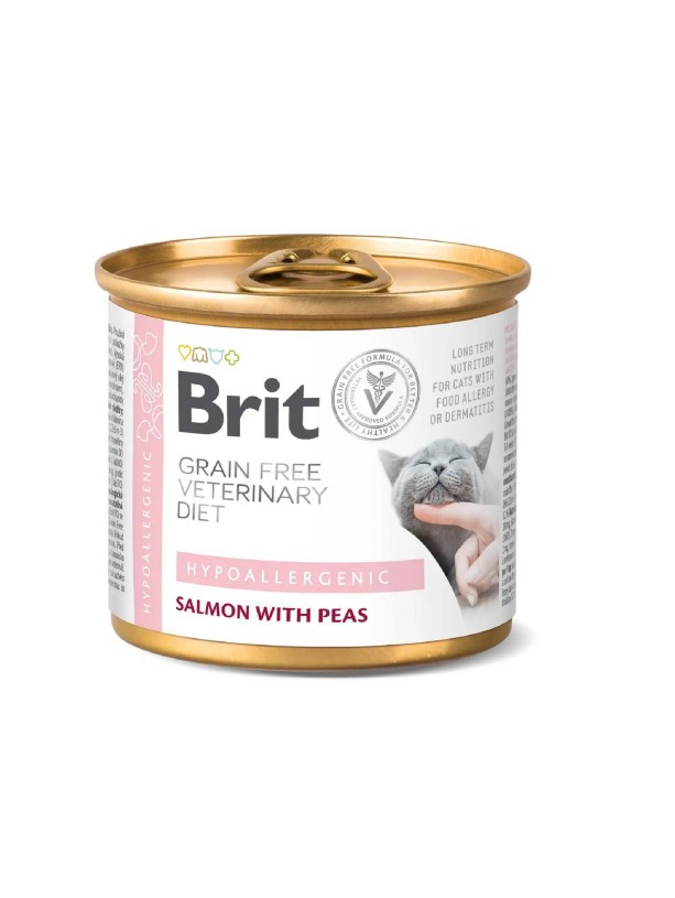 Brit Veterinary Diet Hypoallergenic Cat Cans для кошек с лососем и горохом 200 г