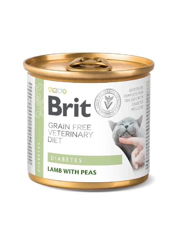 Brit Veterinary Diet Diabetes Cat Cans для кошек с ягненком и горохом 200 г