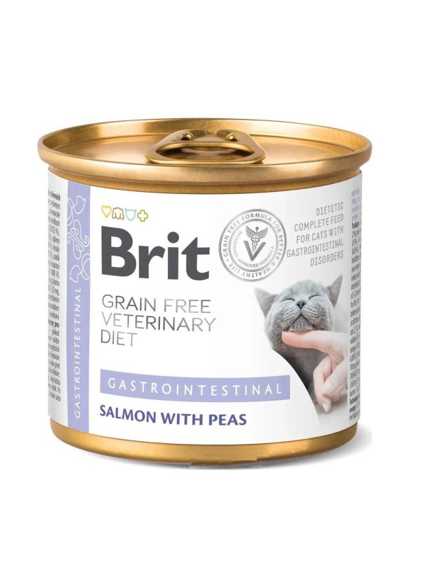 Brit Veterinary Diet Gastrointestinal Cat Cans для кошек с лососем и горохом 200 г