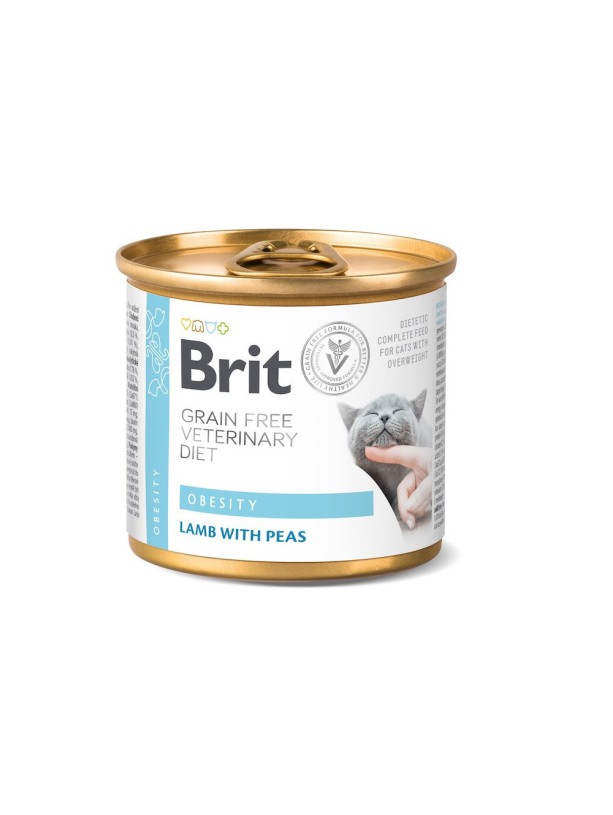 Brit Veterinary Diet Obesity Cat Cans для кошек с ягненком и горохом 200 г