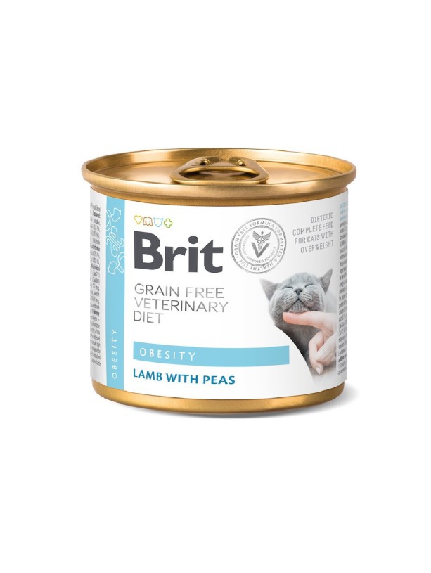 Brit Veterinary Diet Obesity Cat Cans для кошек с ягненком и горохом 200 г