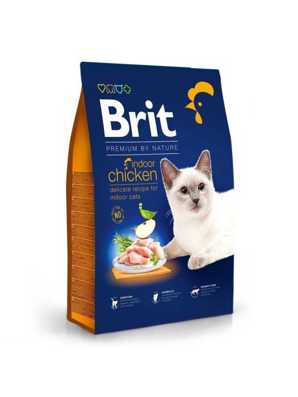 Brit Premium Cat Indoor Chicken 8 кг сухой корм для кошек с курицей