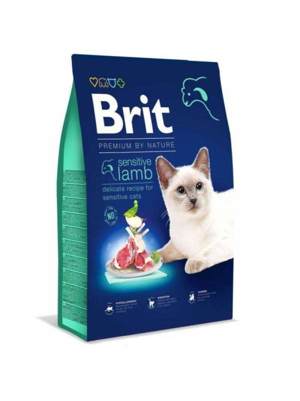 Brit Premium Sensitive Lamb 8 кг сухий корм для котів з чутливим травленням з ягням