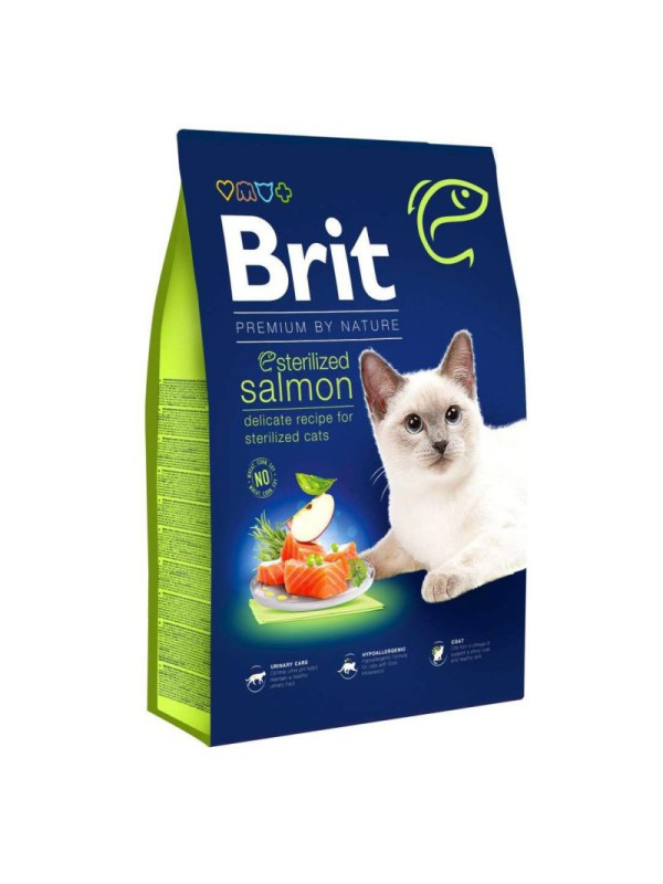Brit Premium Sterilised Salmon 8 кг сухий корм для стерилізованих котів з лососем
