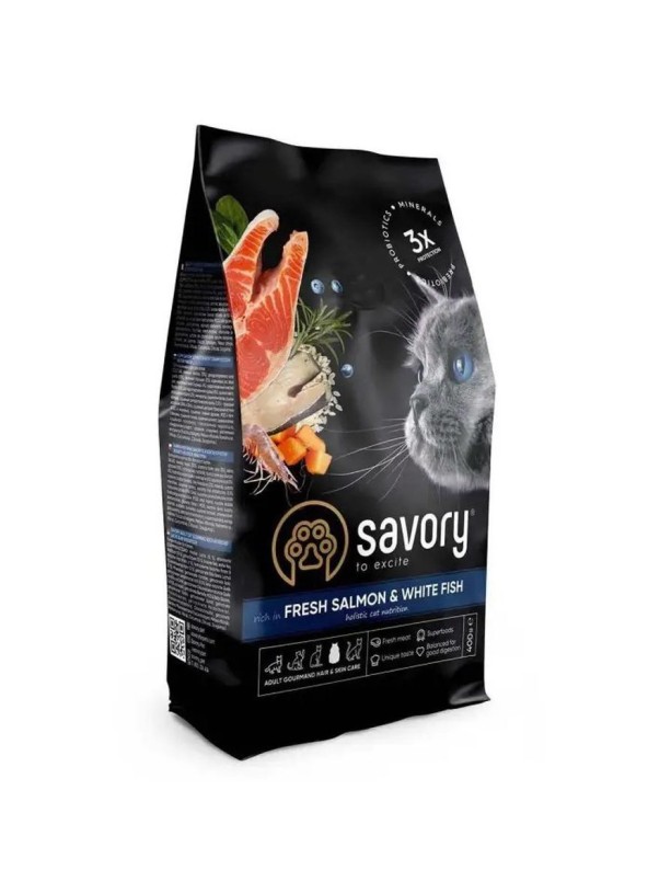 Savory Adult Cat Salmon & White Fish 2 кг сухий корм для довгошерстих котів з лососем