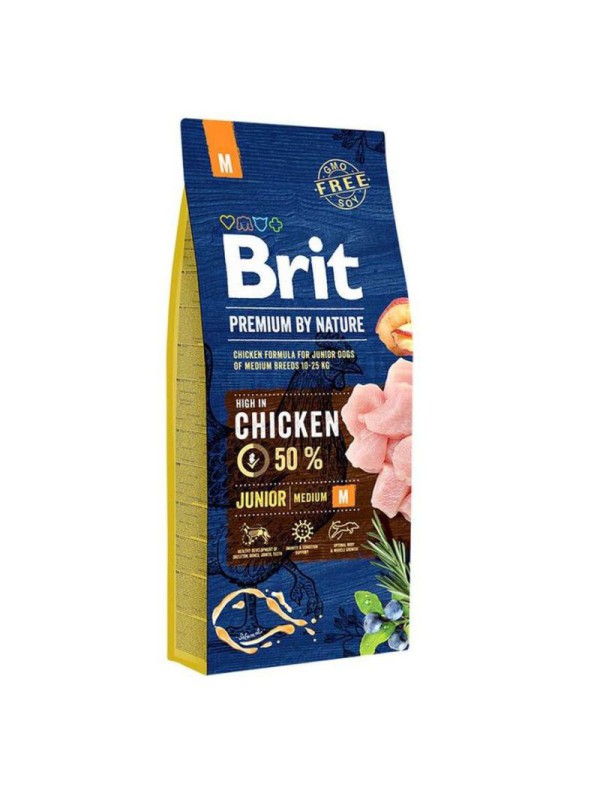 Brit Premium Dog Junior Medium M 15 кг сухий корм для цуценят середніх порід з куркою
