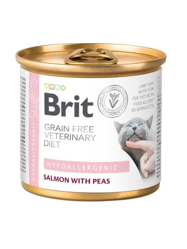 Brit Veterinary Diet Hypoallergenic Cat Cans для кошек с лососем и горохом 200 г