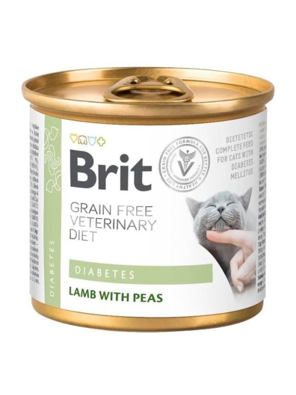 Brit Veterinary Diet Diabetes Cat Cans для котів з ягням і горохом 200 г