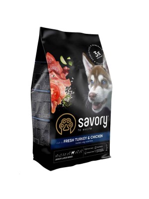 Savory Junior Large Turkey&Chicken для щенков крупных пород с курицей 3 кг