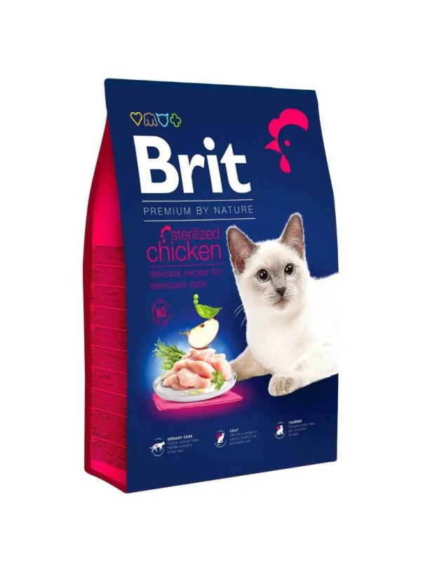 Brit Premium Sterilised Chicken 8 кг сухой корм для стерилизованных кошек с курицей