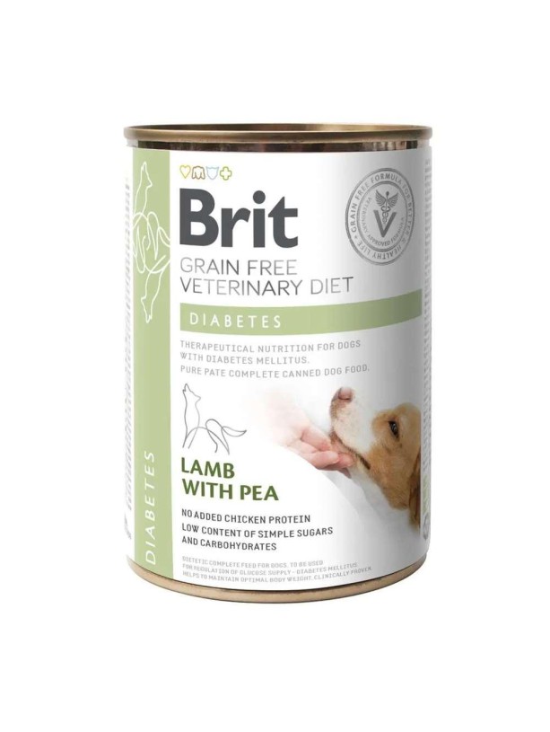 Brit Veterinary Diet Diabetes Cans для собак при сахарном диабете, с ягненком и горохом 400 г