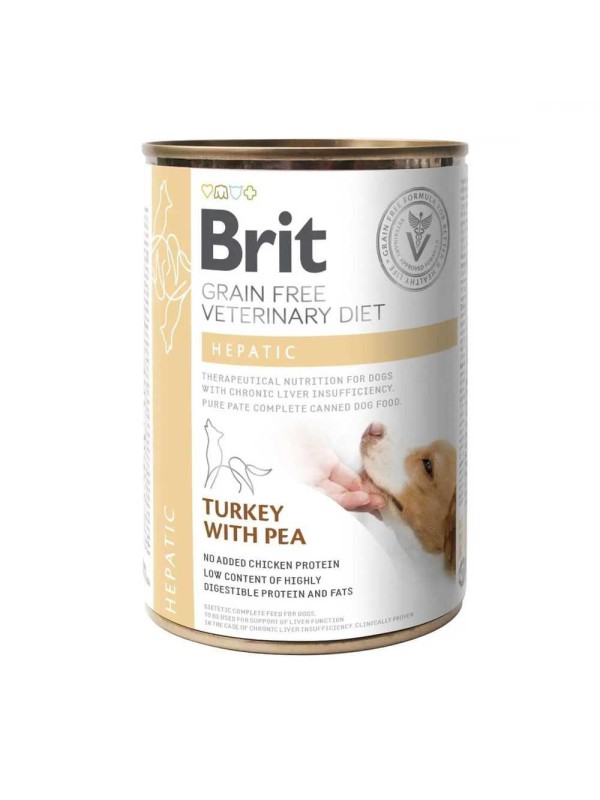 Brit Veterinary Diet Hepatic Cans для собак при хронічній печінковій недостатності, з індичкою та горохом 400 г