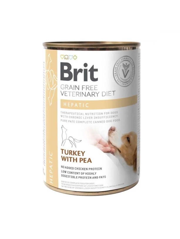 Brit Veterinary Diet Hepatic Cans для собак при хронической печеночной недостаточности, с индейкой и горохом 400 г
