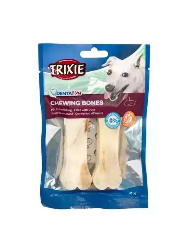 Лакомство для собак Trixie Кость для чистки зубов Denta Fun с уткой, 10 см, 2 шт., 140 г (31391)