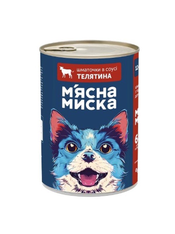 Влажный корм для собак Мясная Миска кусочки в соусе с телятиной 1240 г