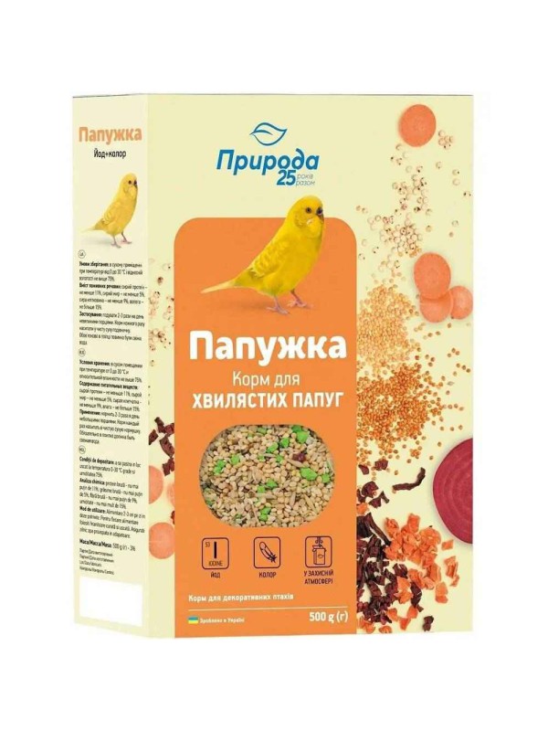 Корм для хвилястих папуг Природа Папужка, Йод та колор 500 г (PR241085)