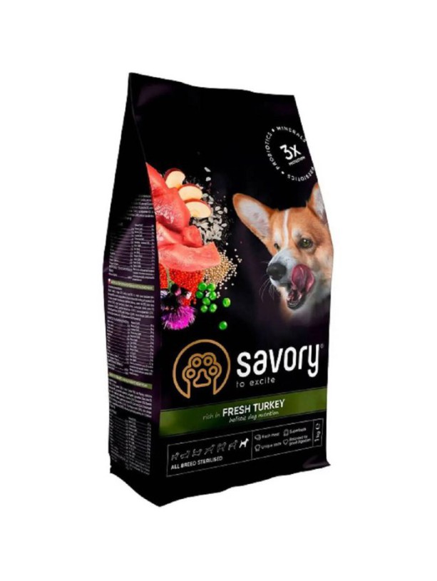 Savory Adult All Breeds Sterilised Fresh Turkey 12 кг сухой корм для стерилизованных собак