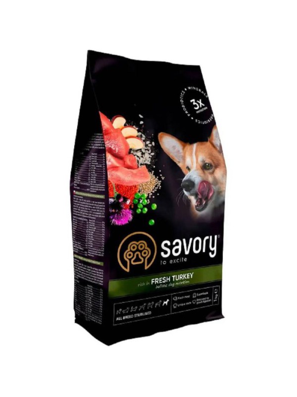 Savory Adult All Breeds Sterilised Fresh Turkey для стерилізованих собак 1 кг
