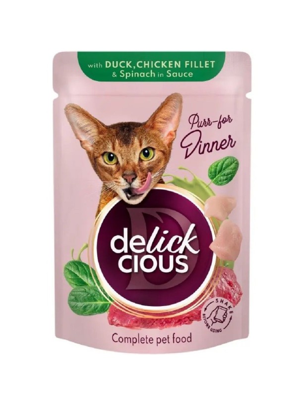 Delickcious (Делішес) Dusk Chicken Fillet 85 г вологий корм для котів качка курка шматочки у соусі