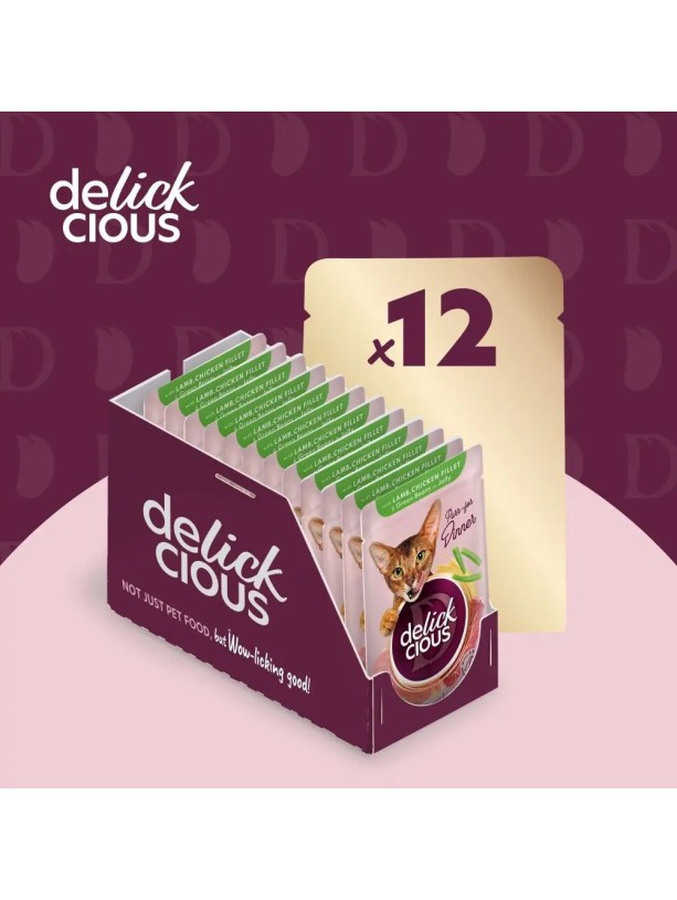 Delickcious (Делишес) Lamb Chicken Fillet 85 г влажный корм для кошек ягненок курица кусочки в желе